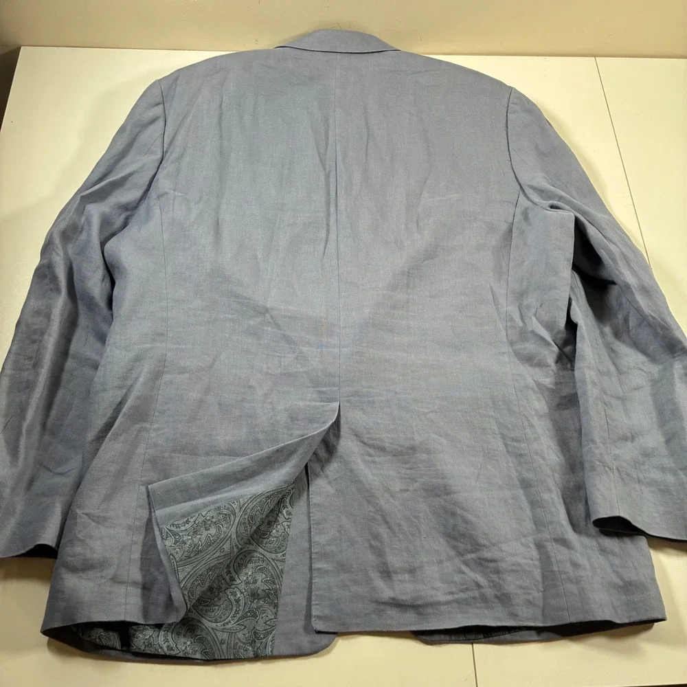 Lauren Ralph Lauren  100% Linen Blazer 46L Light Blue Paisley Lined Sport Coat